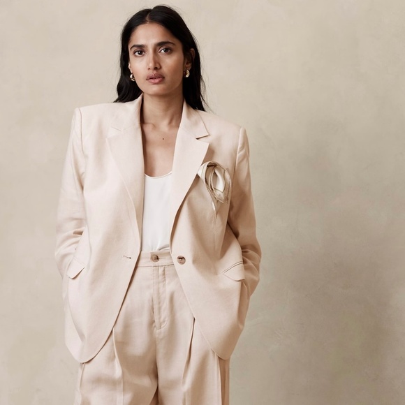 *SOLD* BNWT Banana Republic Lina Relaxed Linen Blazer - Natual - XL - Picture 1 of 10